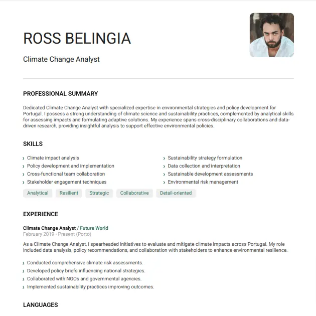 Ross Belingia - Climate Change Analyst